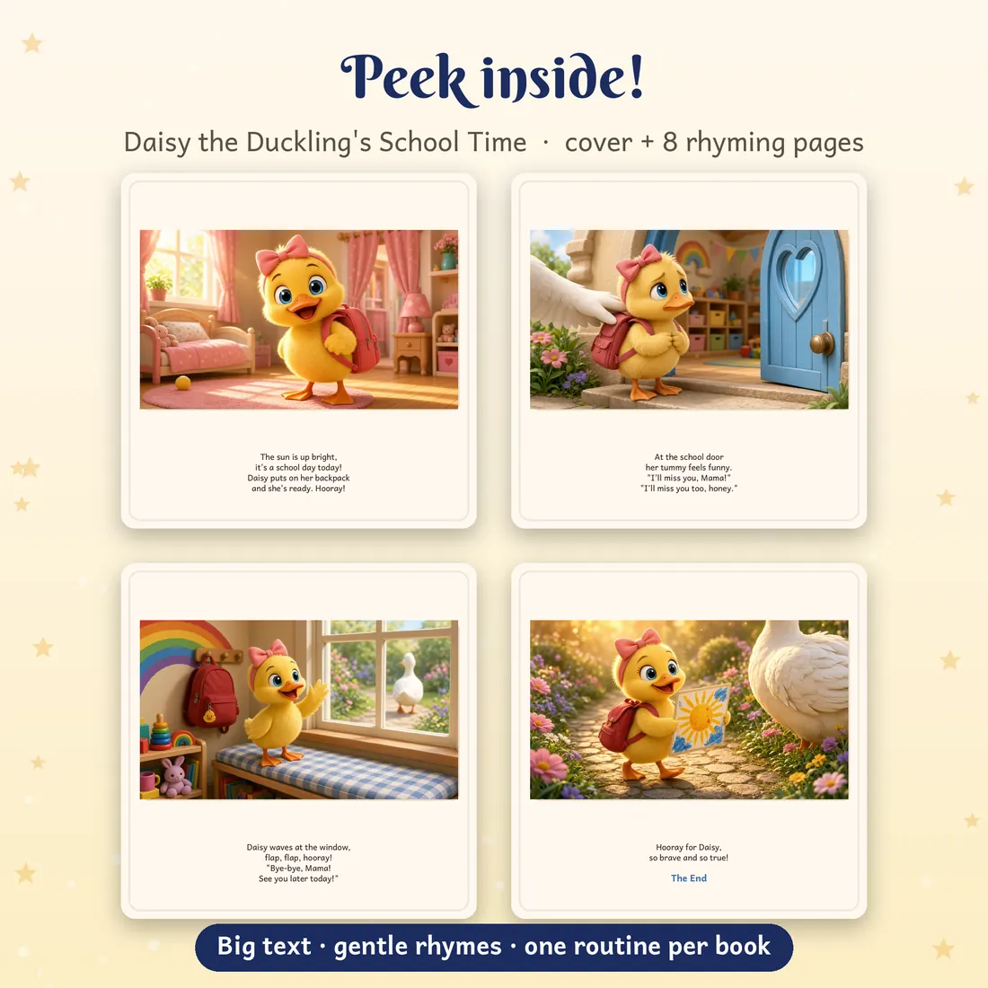 Four interior pages from Daisy the Duckling's School Time