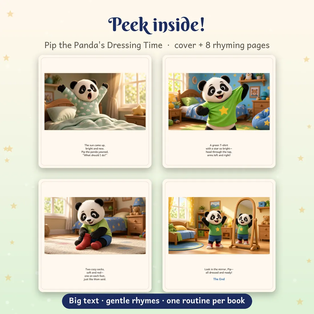 Four interior pages from Pip the Panda's Dressing Time
