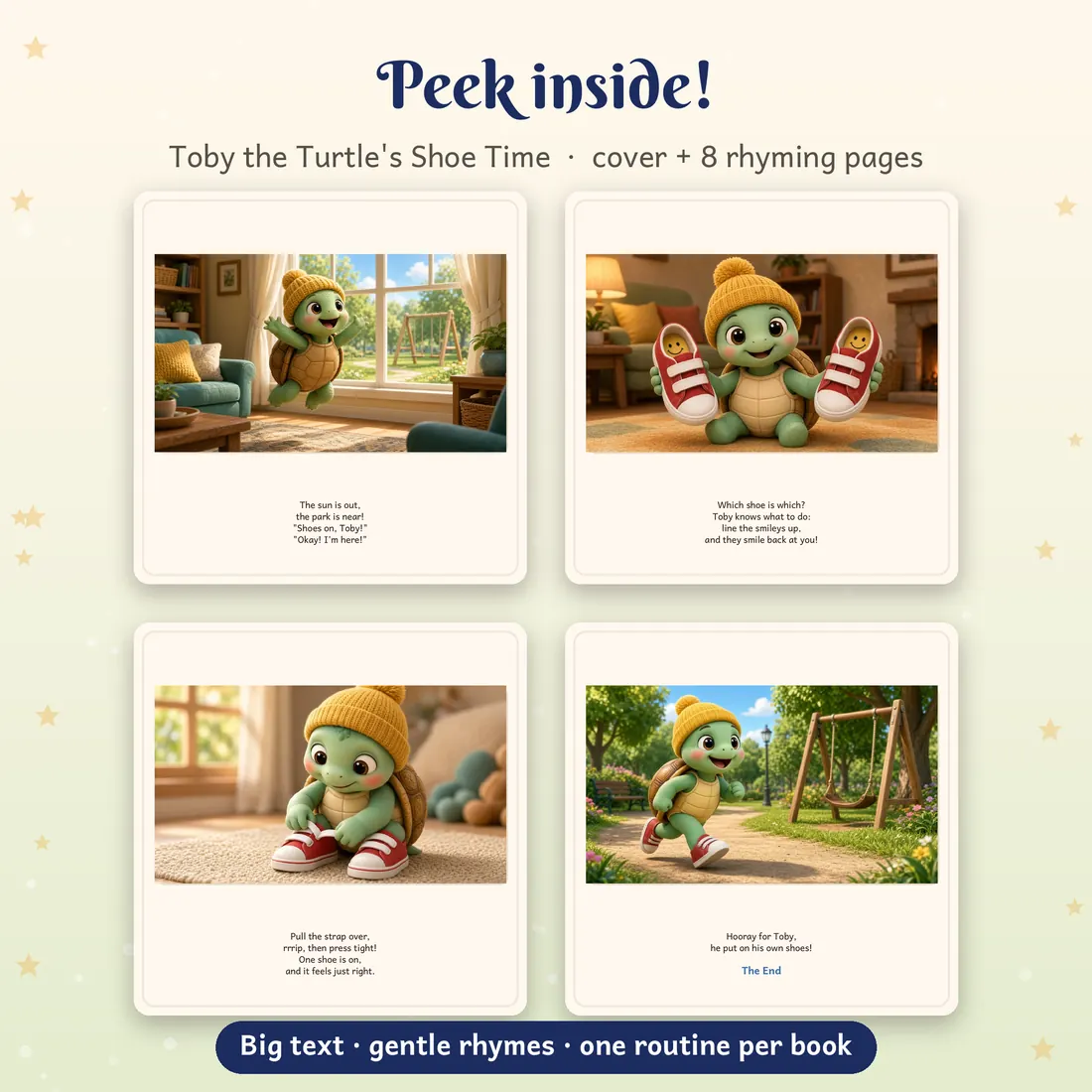 Four interior pages from Toby the Turtle's Shoe Time