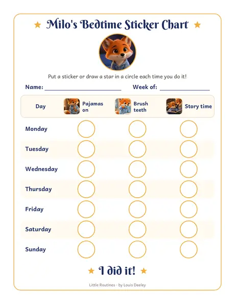 Milo the Fox sticker chart worksheet preview