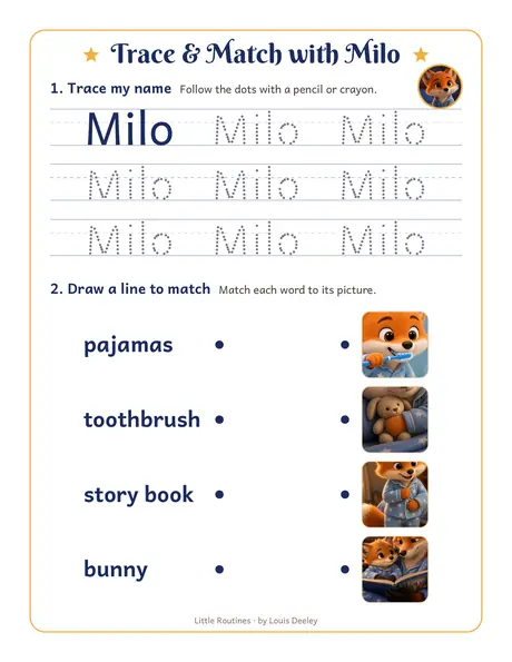 Milo the Fox trace & match worksheet preview