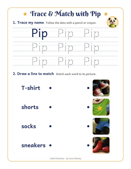 Pip trace & match worksheet preview